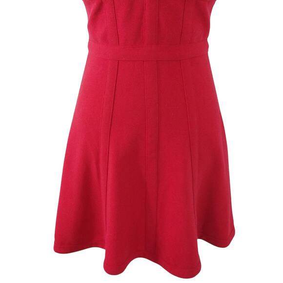 BCBGMAXAZRIA! CARDINAL RED CRISS-CROSS BODICE, BACK GOLD ZIP, A-LINE DRESS! SZ 2 - Picture 4 of 8